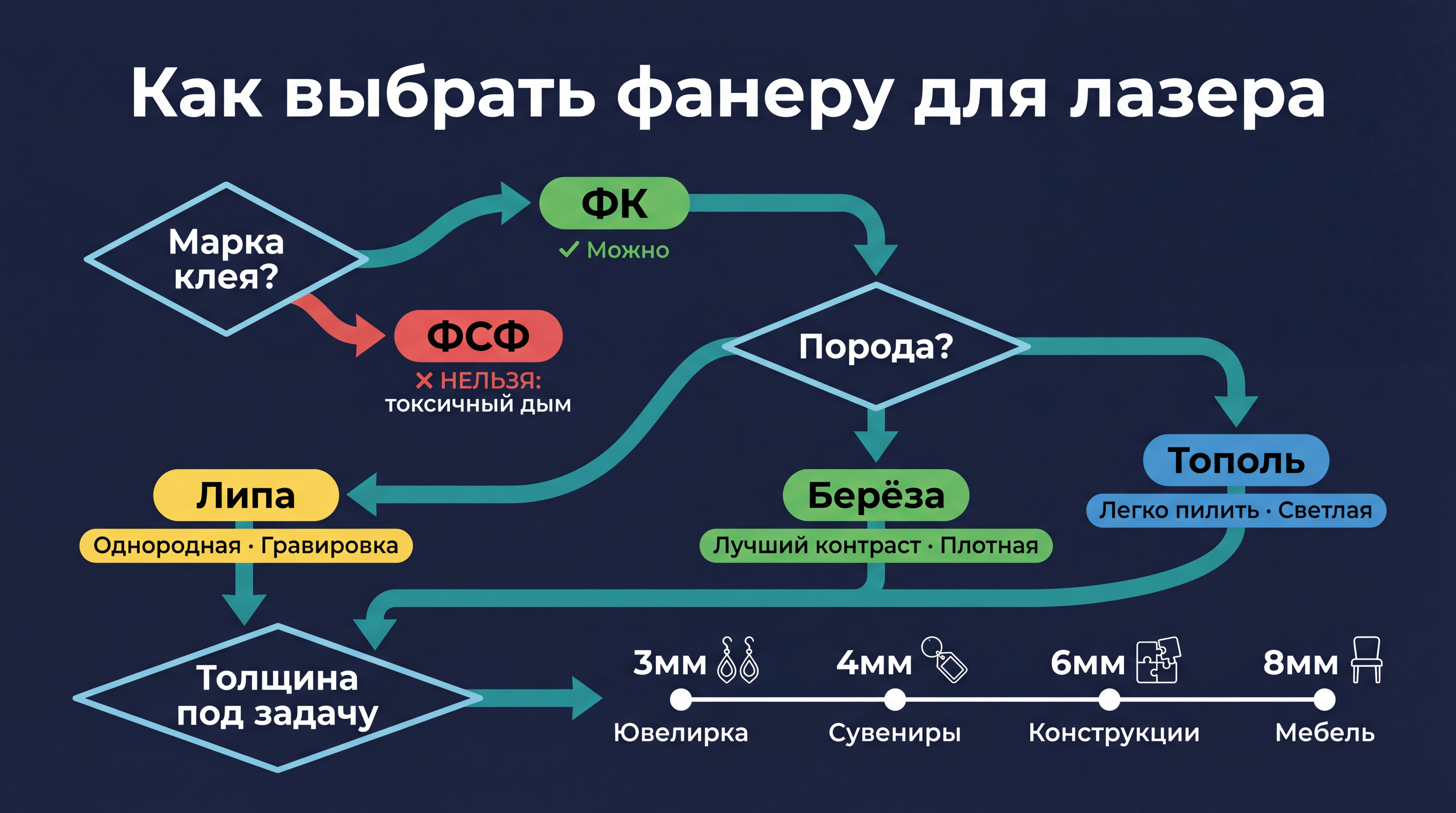 Инфографика: выбор фанеры для лазерного гравера — марка, порода, толщина