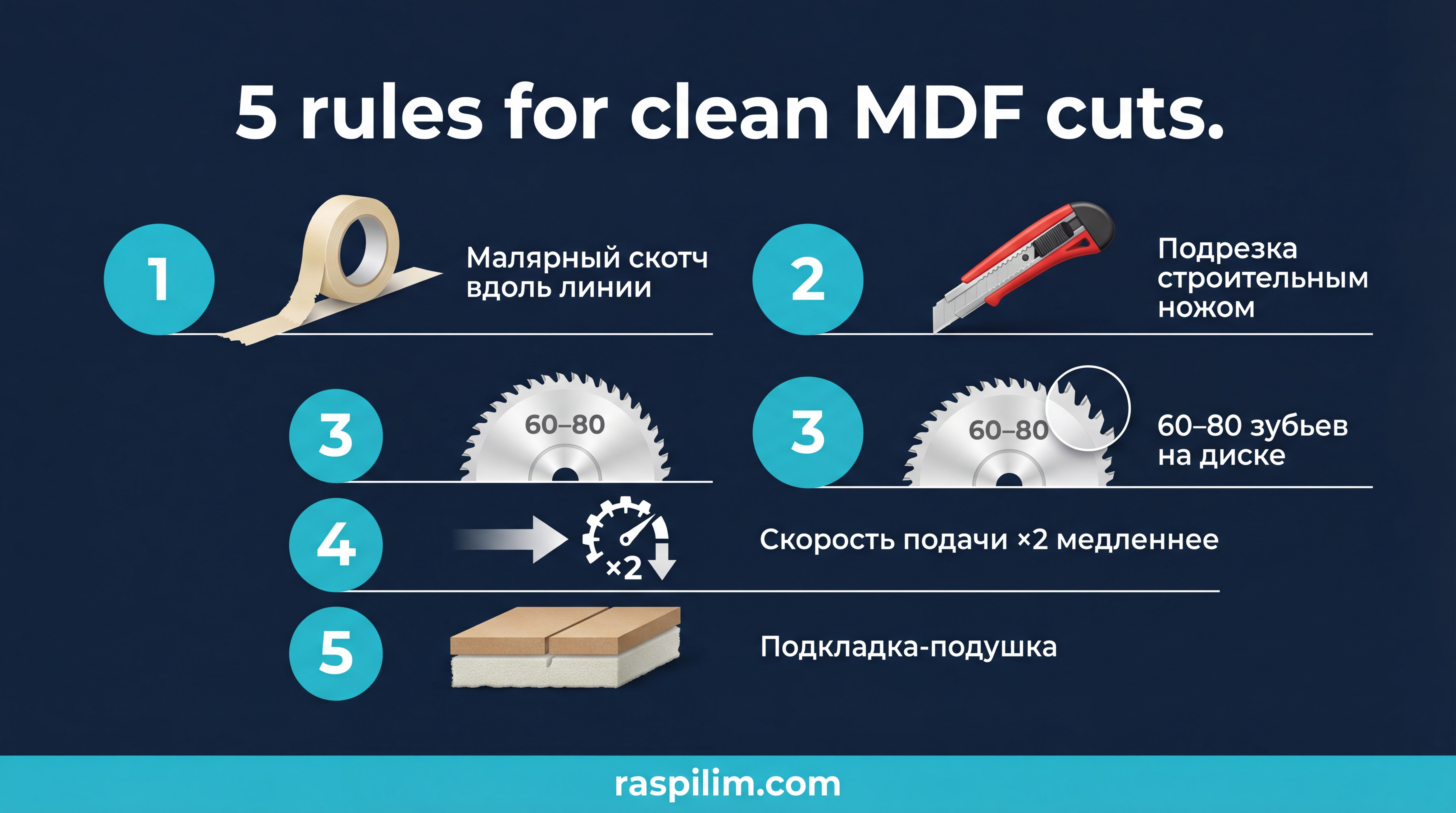 Инфографика: методы чистого распила МДФ без сколов