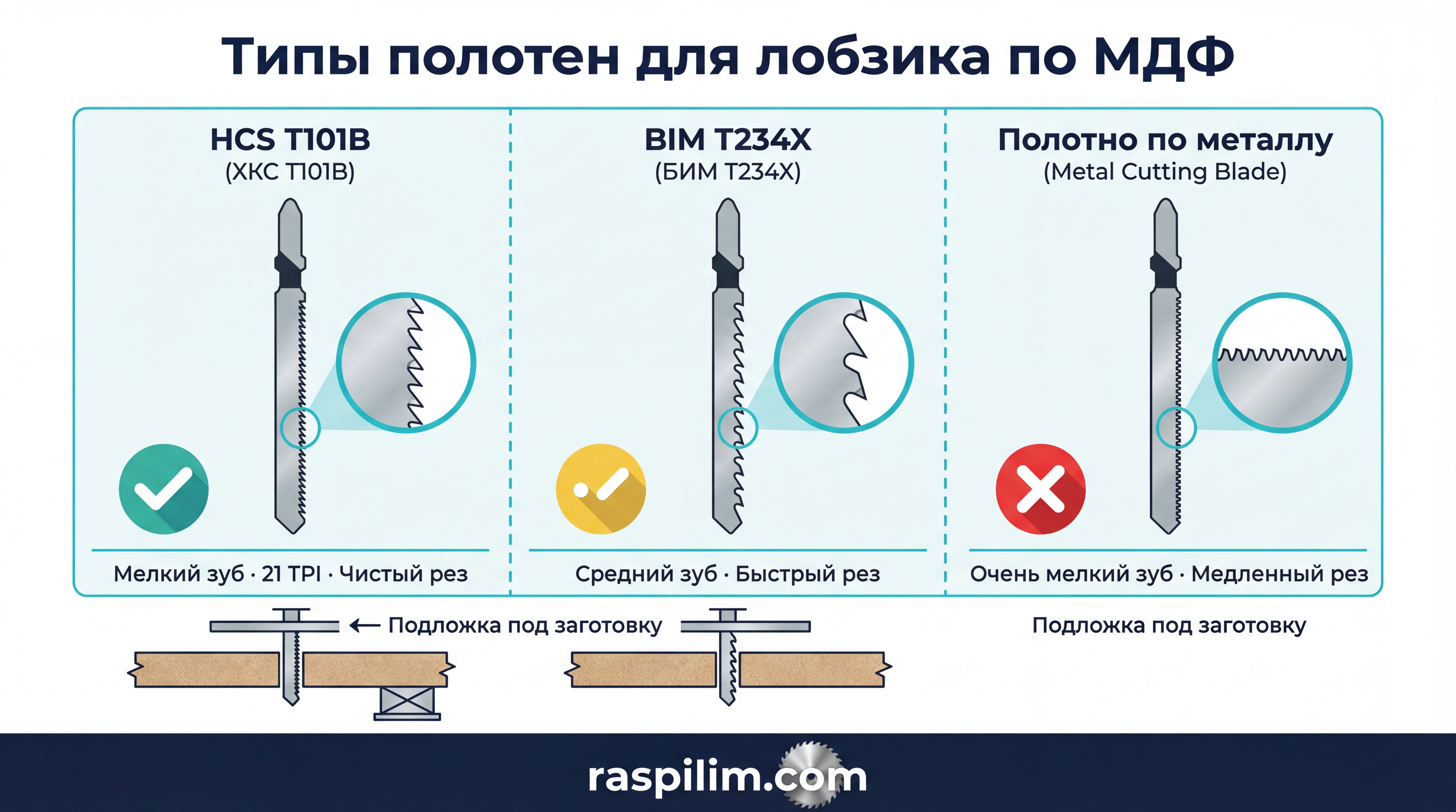 Инфографика: типы пилок для лобзика и их применение на МДФ