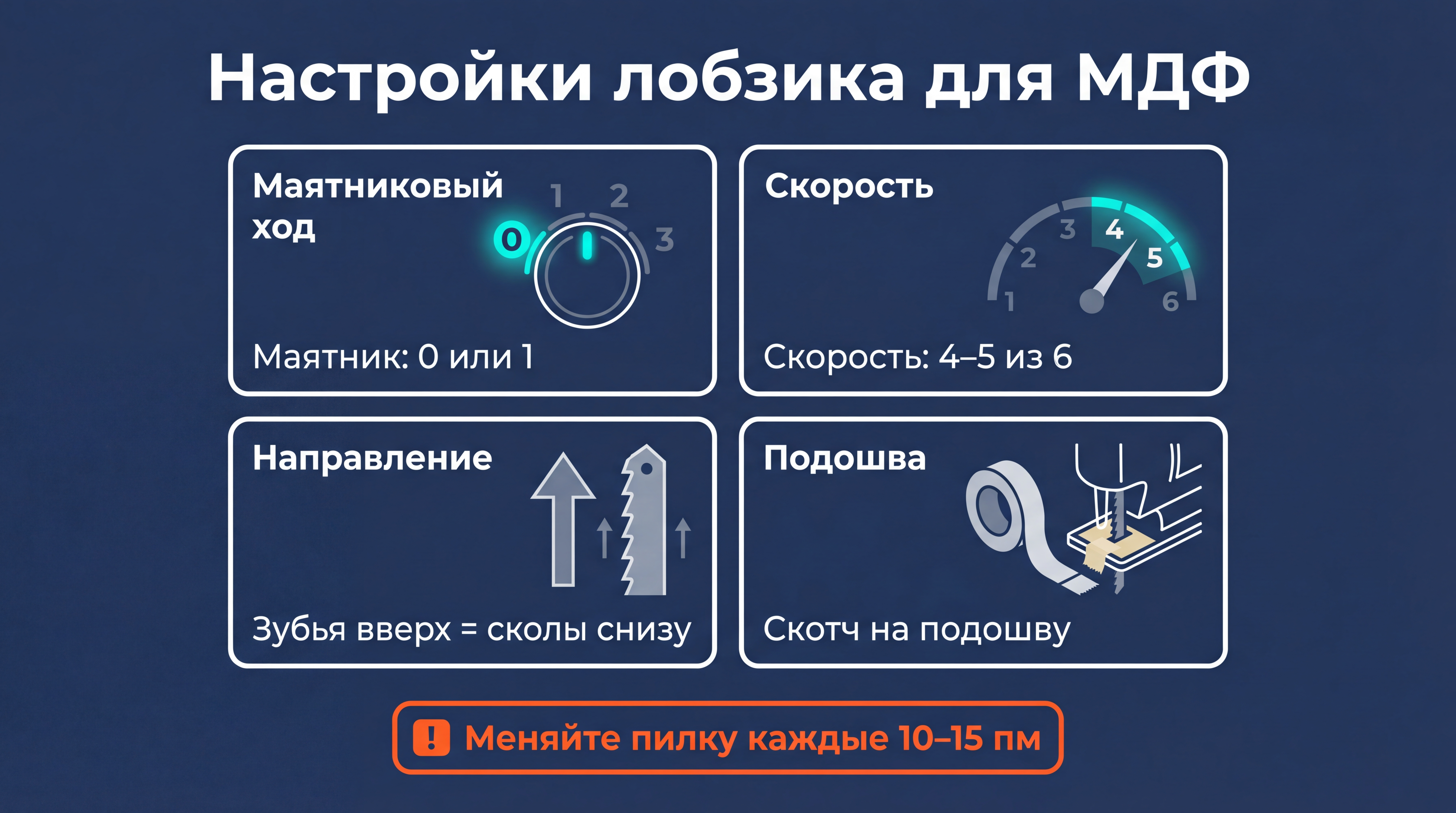 Инфографика: правильные настройки лобзика для резки МДФ