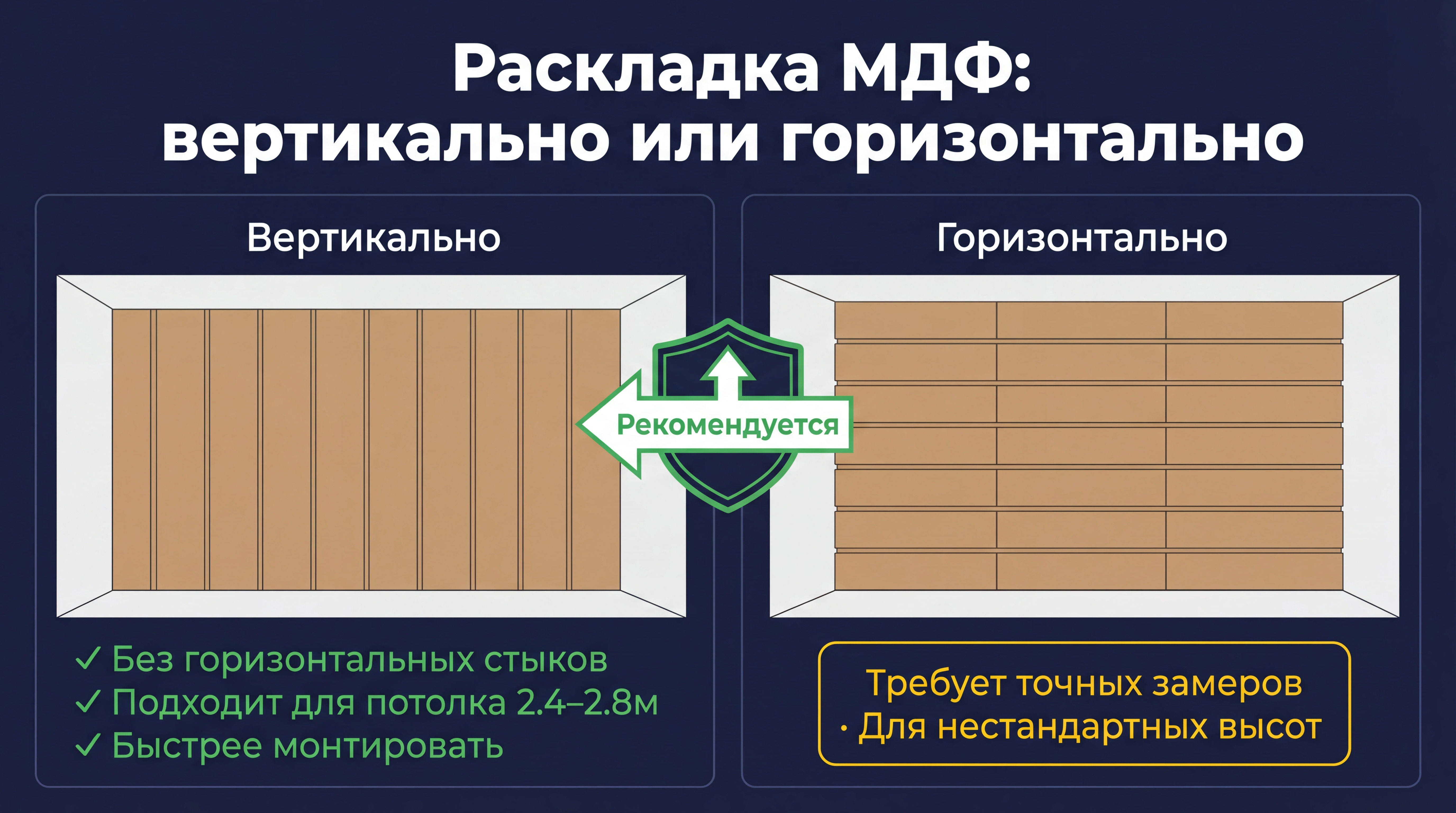 Инфографика: вертикальная и горизонтальная раскладка МДФ панелей